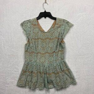 Anthropologie Maeve Shirt Womens XS Mint Floral Boho Lace Katine Sleeveless Top